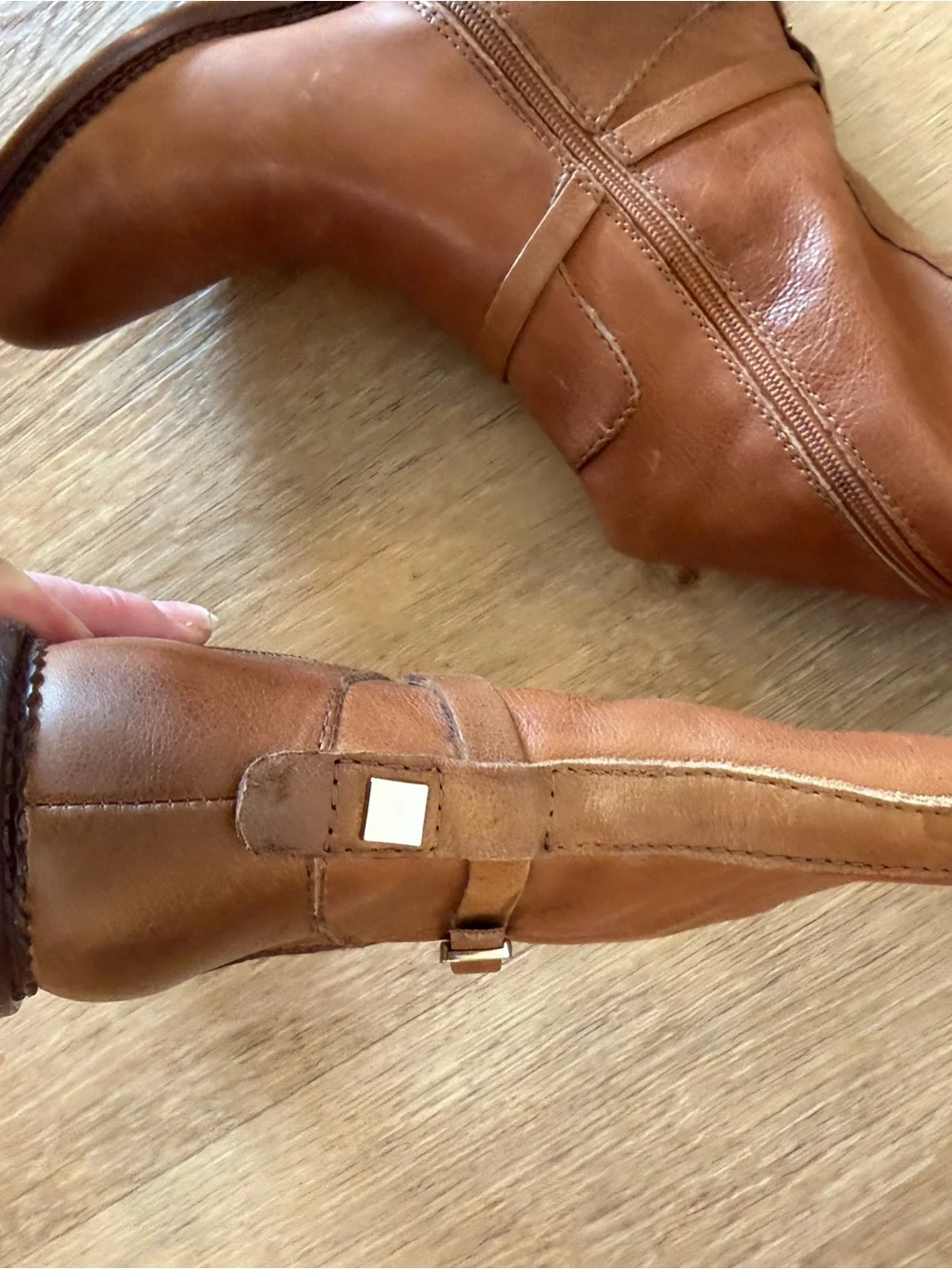Franco Sarto Tall Knee high Boots in Cognac brown leather zip on side size 8.5